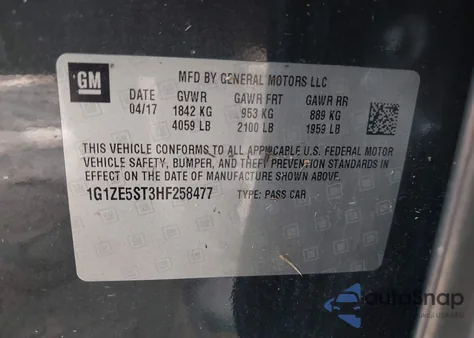 2017 Chevrolet Malibu 1Lt из США, поврежденный, VIN 1G1ZE5ST3HF258477